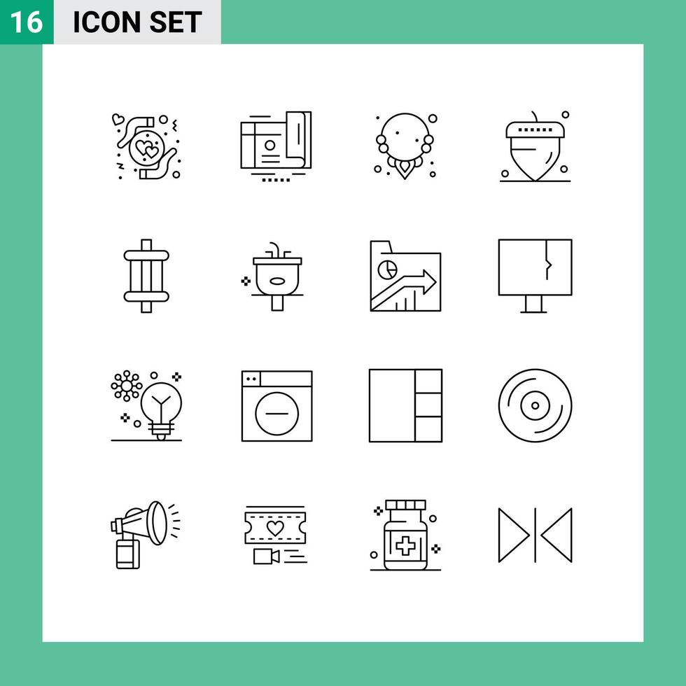 Modern Set of 16 Outlines Pictograph of components auto diamond thanksgiving acorn Editable Vector Design Elements