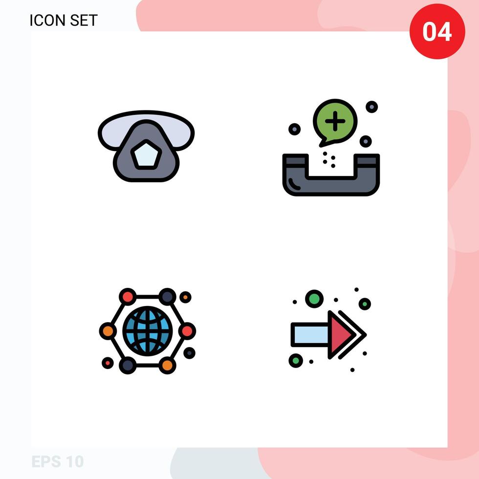 Group of 4 Modern Filledline Flat Colors Set for mobile communication phone emergency globe Editable Vector Design Elements