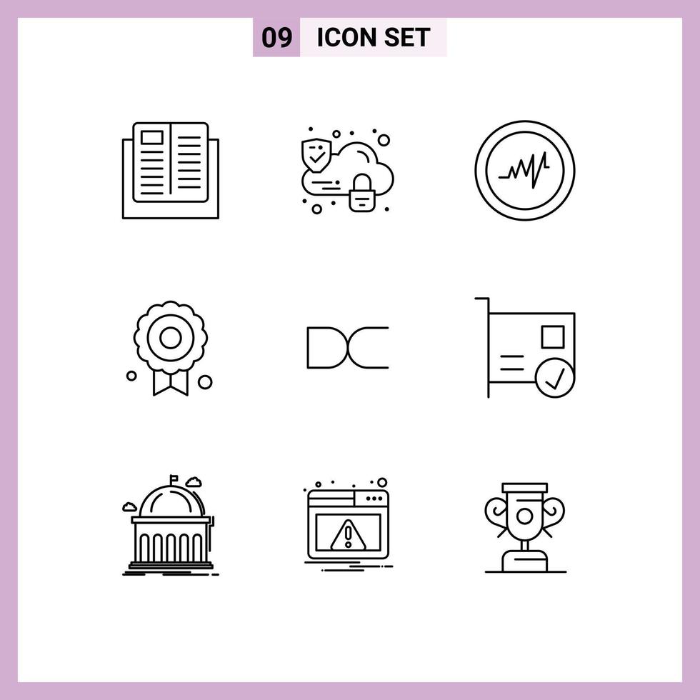 Set of 9 Commercial Outlines pack for card crypto heart coin quality Editable Vector Design Elements