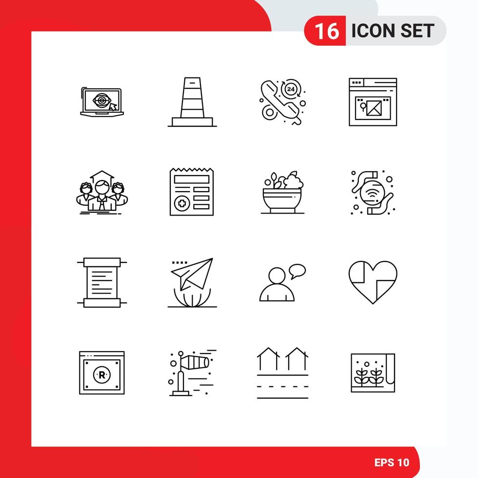 Mobile Interface Outline Set of 16 Pictograms of team web customer page call Editable Vector Design Elements