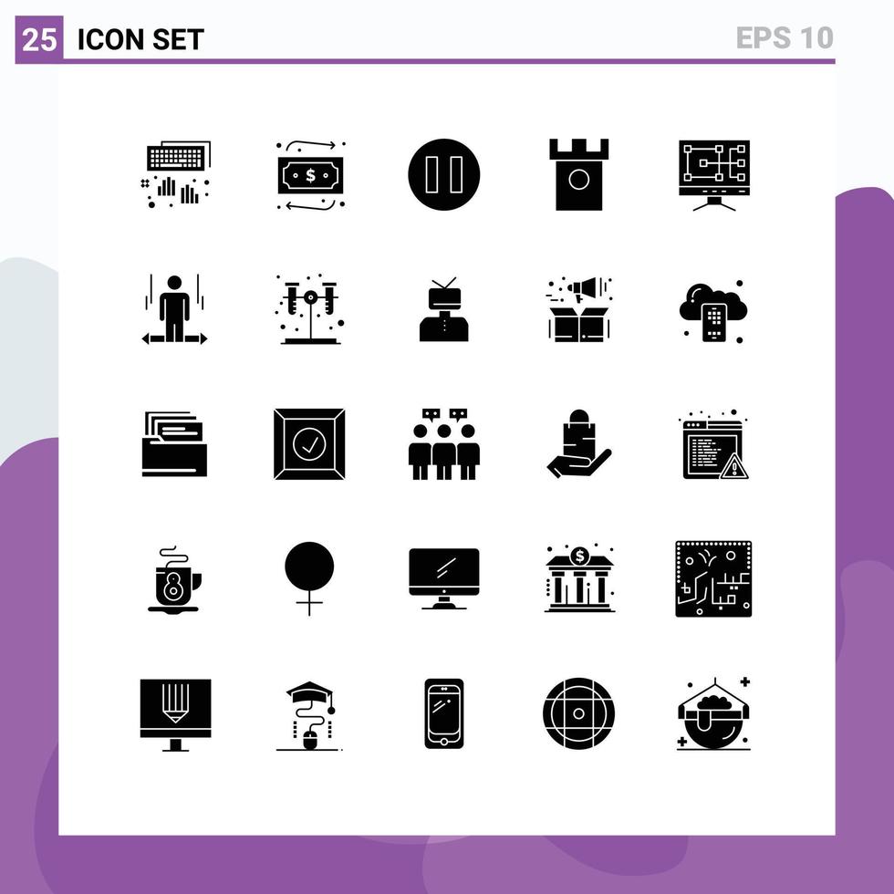 25 Universal Solid Glyphs Set for Web and Mobile Applications user construction pause computer hills Editable Vector Design Elements