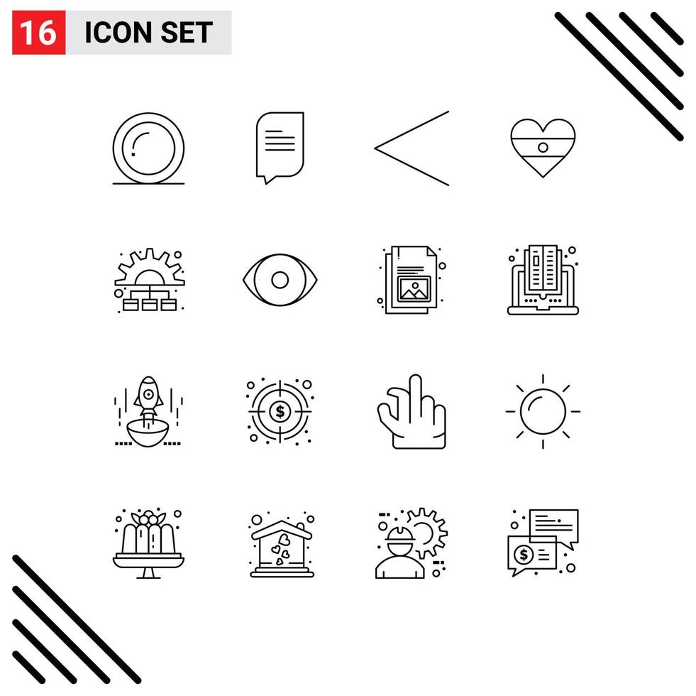 Stock Vector Icon Pack of 16 Line Signs and Symbols for working marketing left management heart Editable Vector Design Elements