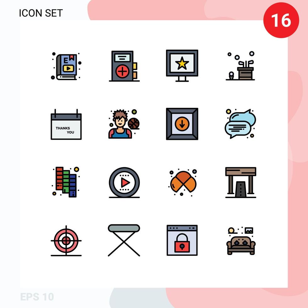 Group of 16 Flat Color Filled Lines Signs and Symbols for sport golf health caddy tv Editable Creative Vector Design Elements