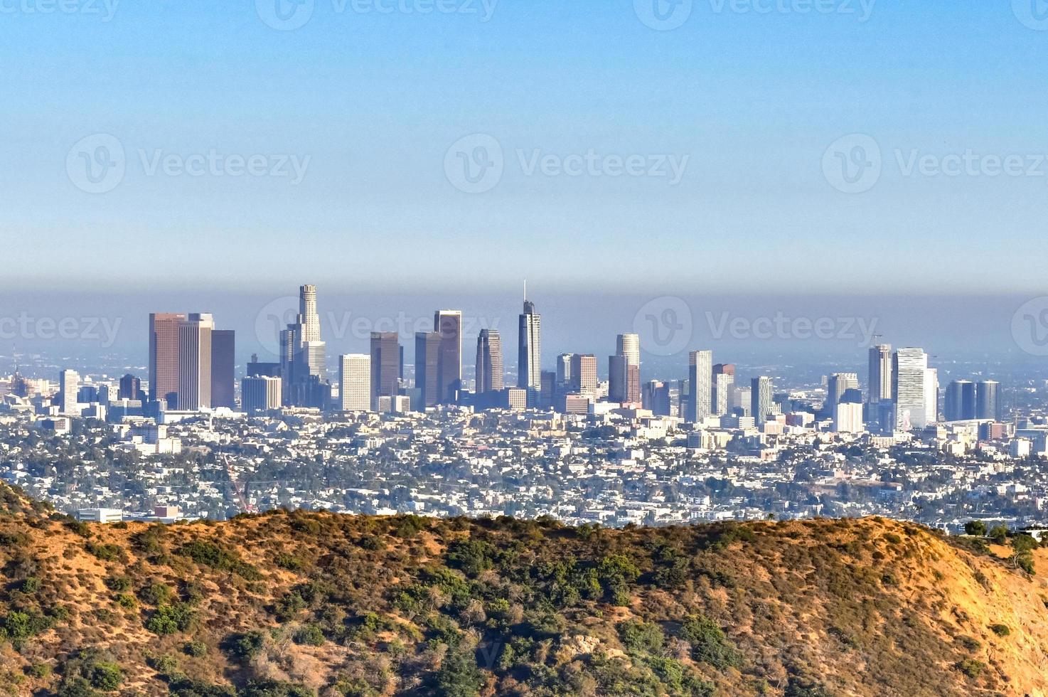 Panoramic view of the skyline in Los Angeles downtown buildings in California. photo