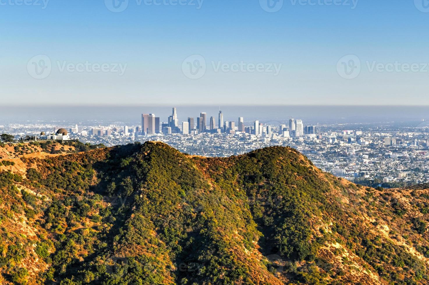 Panoramic view of the skyline in Los Angeles downtown buildings in California. photo