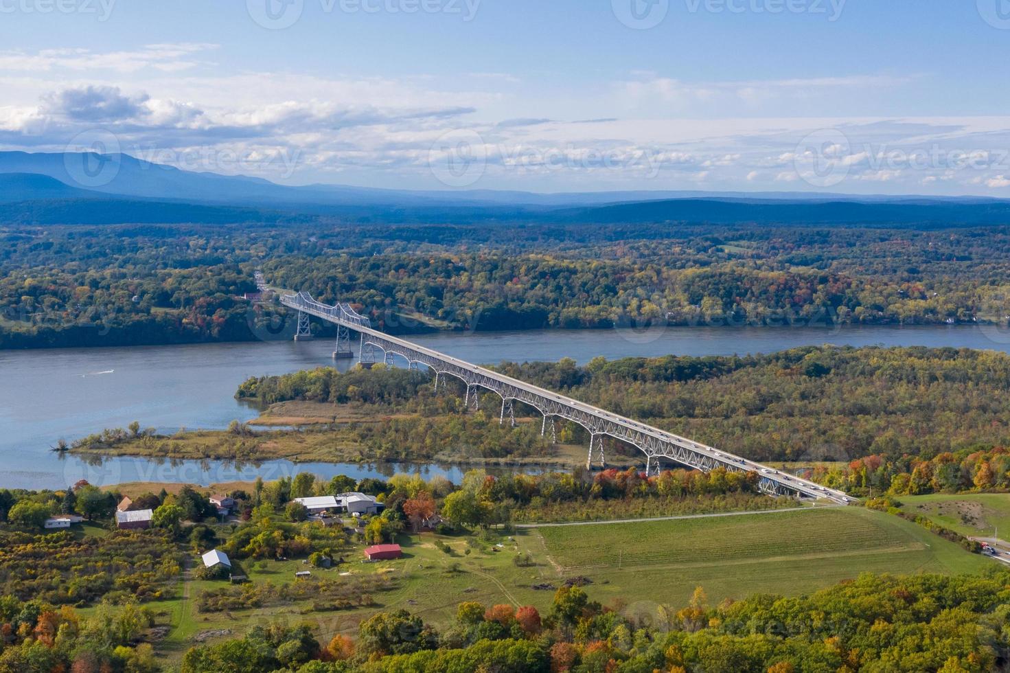 Aerial view of the Rip Van Winkle Bridge spanning the Hudson River between Catskill, NY and Hudson NY photo