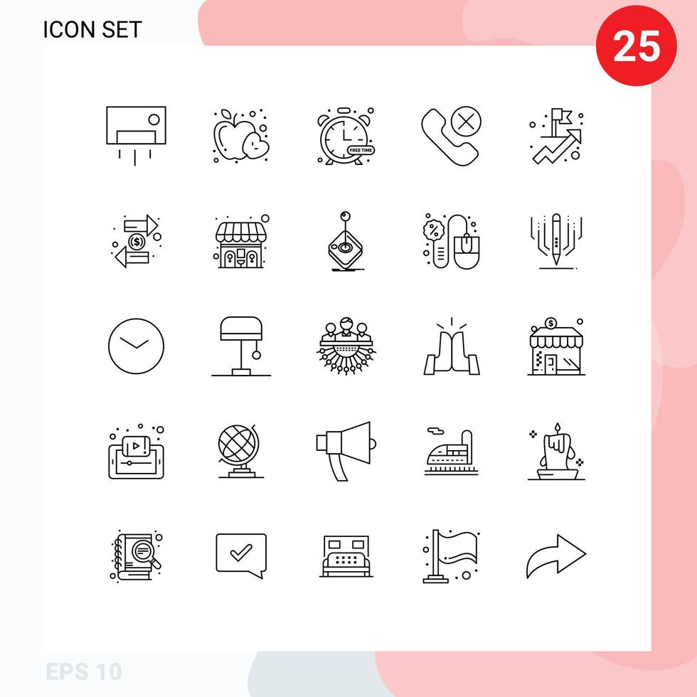 Mobile Interface Line Set of 25 Pictograms of remove mobile health contact watch Editable Vector Design Elements