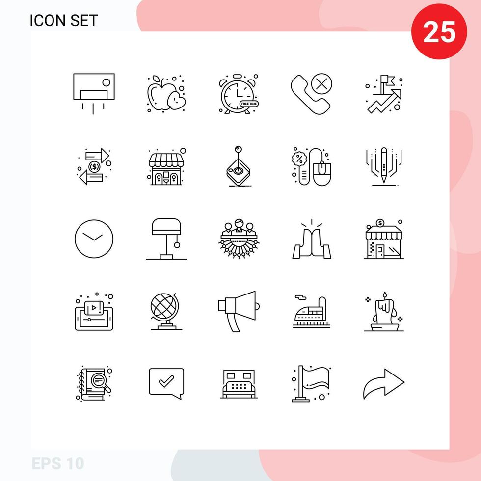 conjunto de líneas de interfaz móvil de 25 pictogramas de eliminar elementos de diseño de vectores editables de reloj de contacto de salud móvil