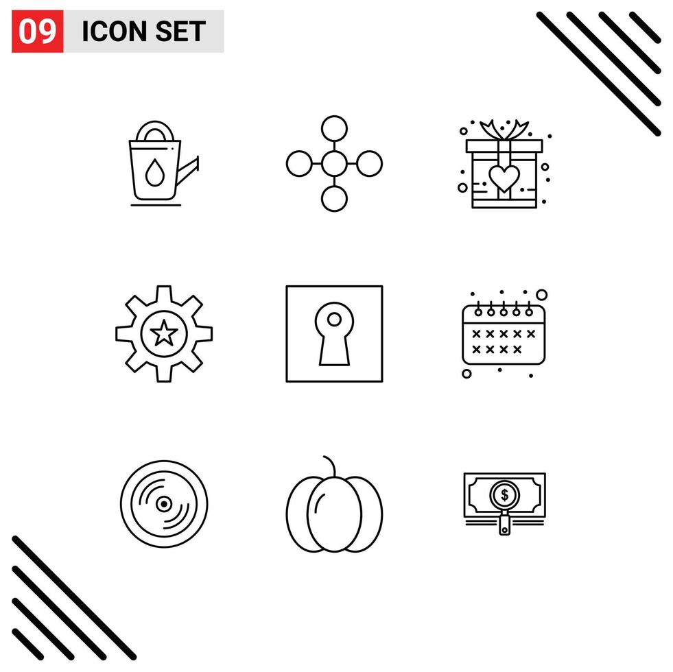 9 Outline concept for Websites Mobile and Apps lock skill gift resources human Editable Vector Design Elements