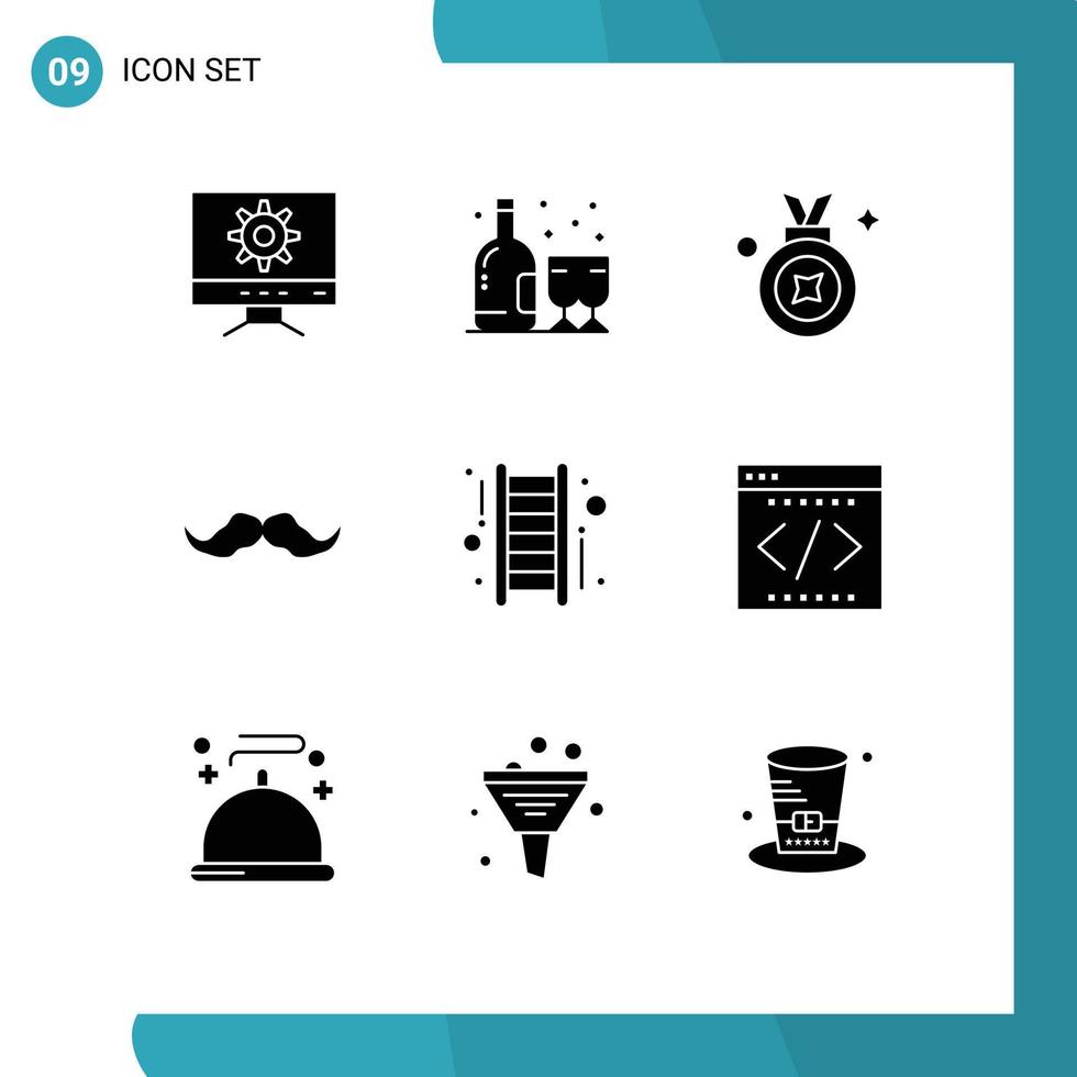 9 Thematic Vector Solid Glyphs and Editable Symbols of up men award badge male hipster Editable Vector Design Elements