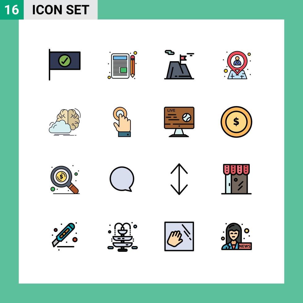 Pictogram Set of 16 Simple Flat Color Filled Lines of brainstorming location mountain human employee Editable Creative Vector Design Elements