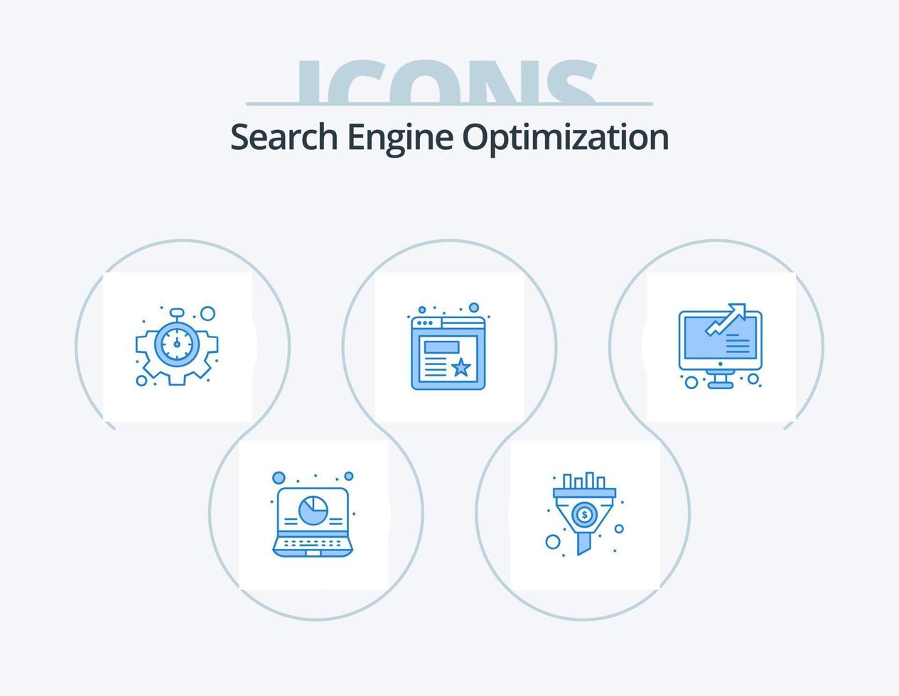 Seo Blue Icon Pack 5 Icon Design. online. growth. optimization. graph. seo vector