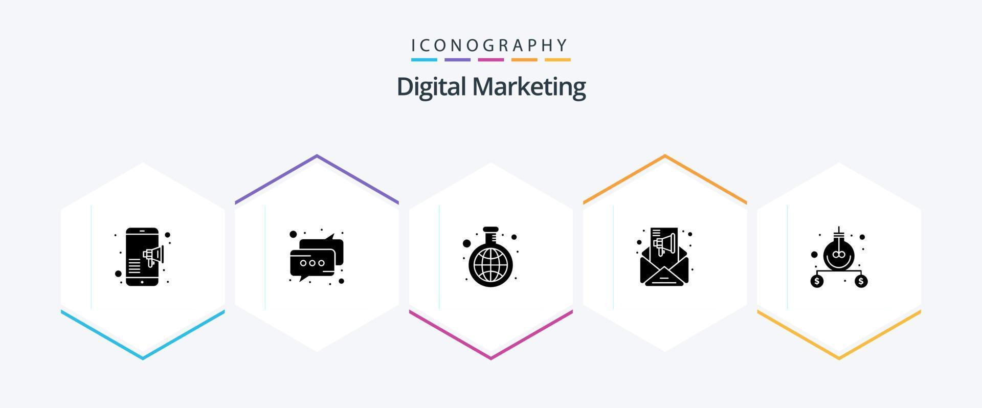Digital Marketing 25 Glyph icon pack including idea. speaker. experiment. email marketing. campaigns vector