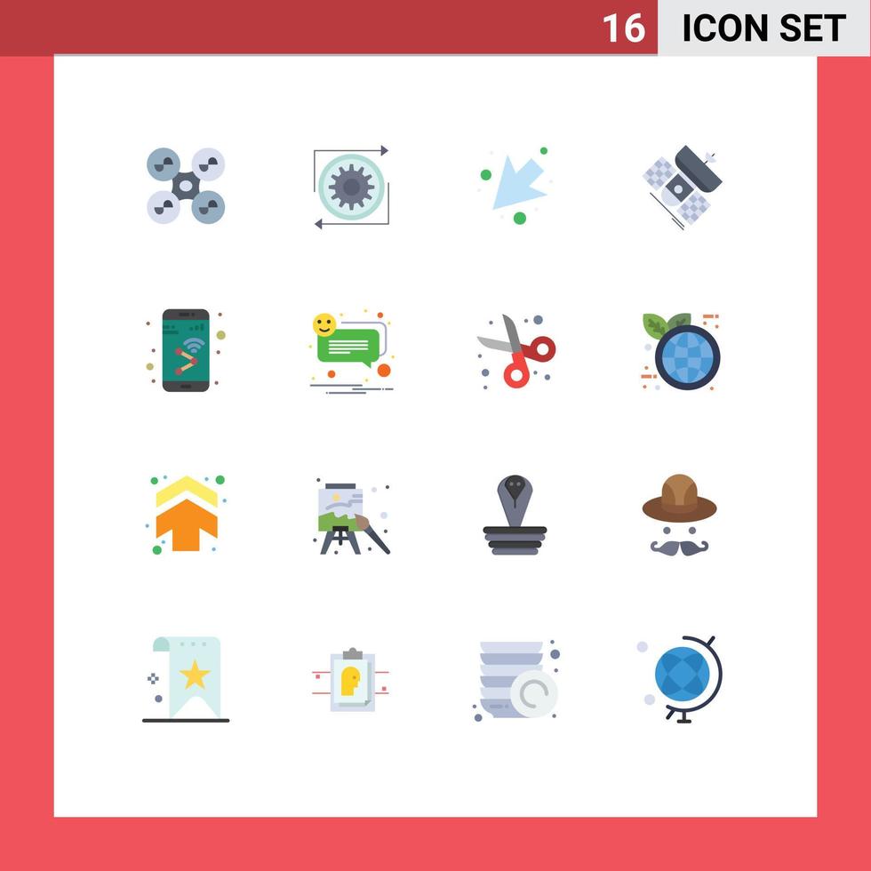 Group of 16 Flat Colors Signs and Symbols for app satellite process communication broadcast Editable Pack of Creative Vector Design Elements