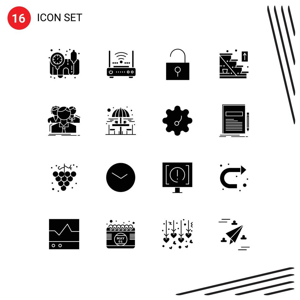 Universal Icon Symbols Group of 16 Modern Solid Glyphs of people group lock home stairs stairs Editable Vector Design Elements