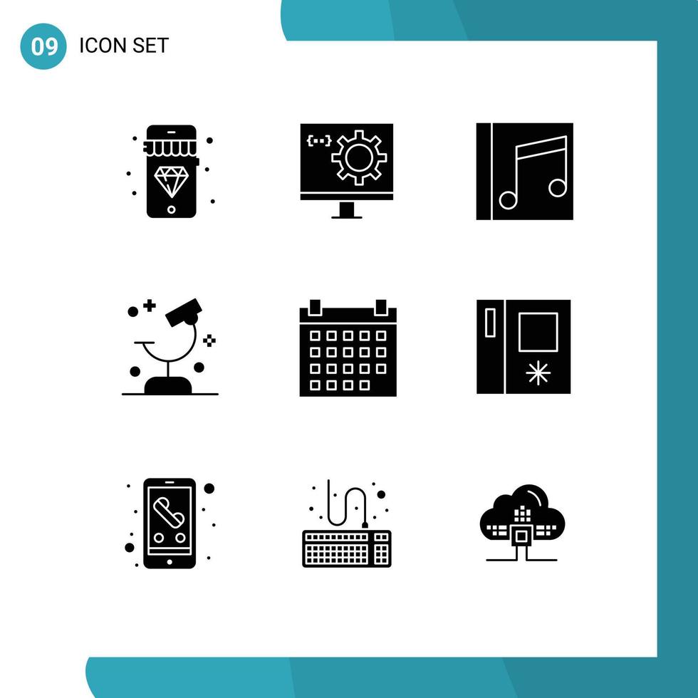Solid Glyph Pack of 9 Universal Symbols of science microscope album laboratory songs Editable Vector Design Elements