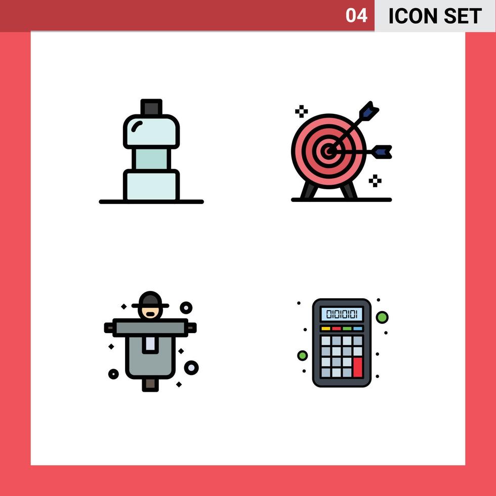 Set of 4 Vector Filledline Flat Colors on Grid for water farm achievement marketing scarecrow Editable Vector Design Elements