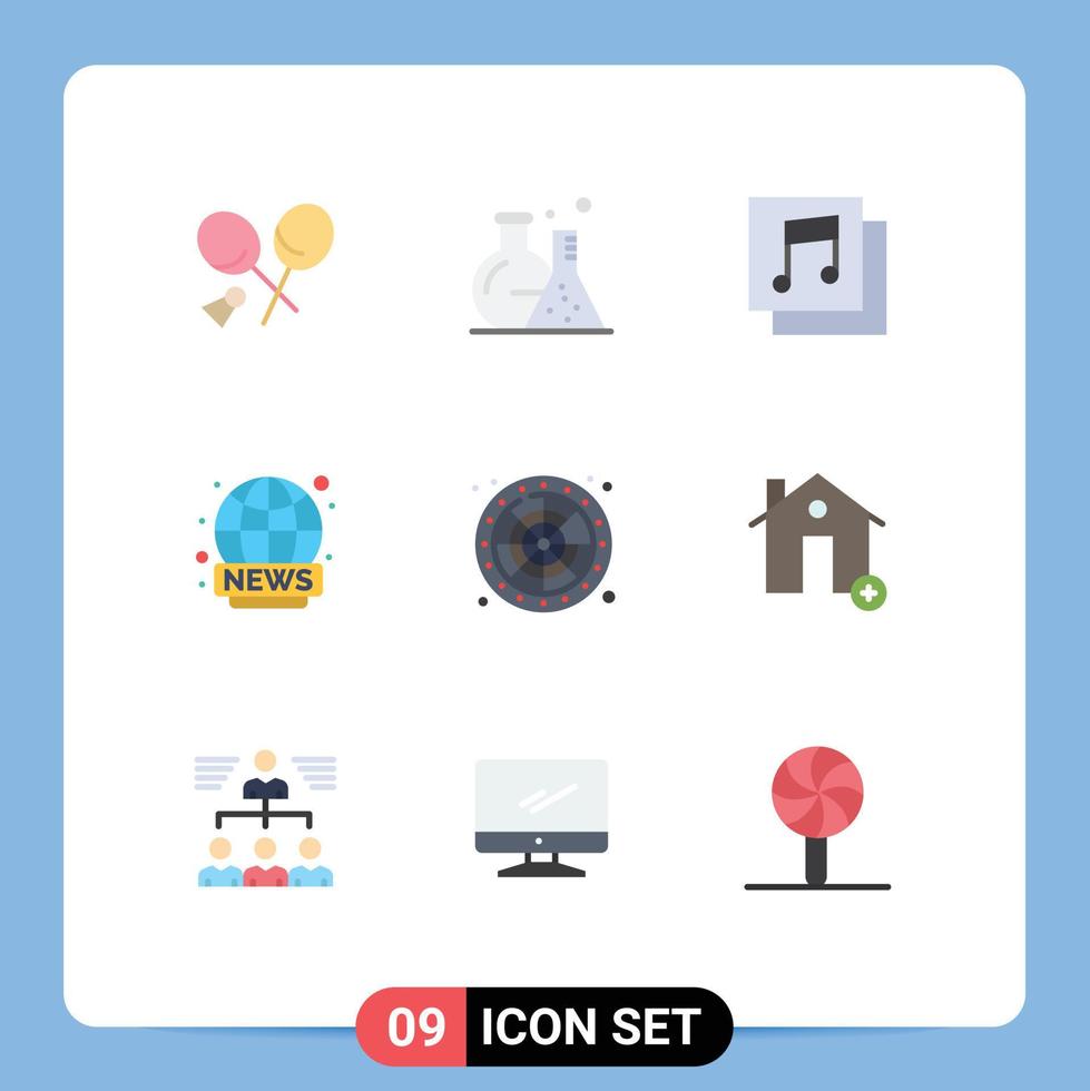 Universal Icon Symbols Group of 9 Modern Flat Colors of game lucky albums news broadcasting Editable Vector Design Elements