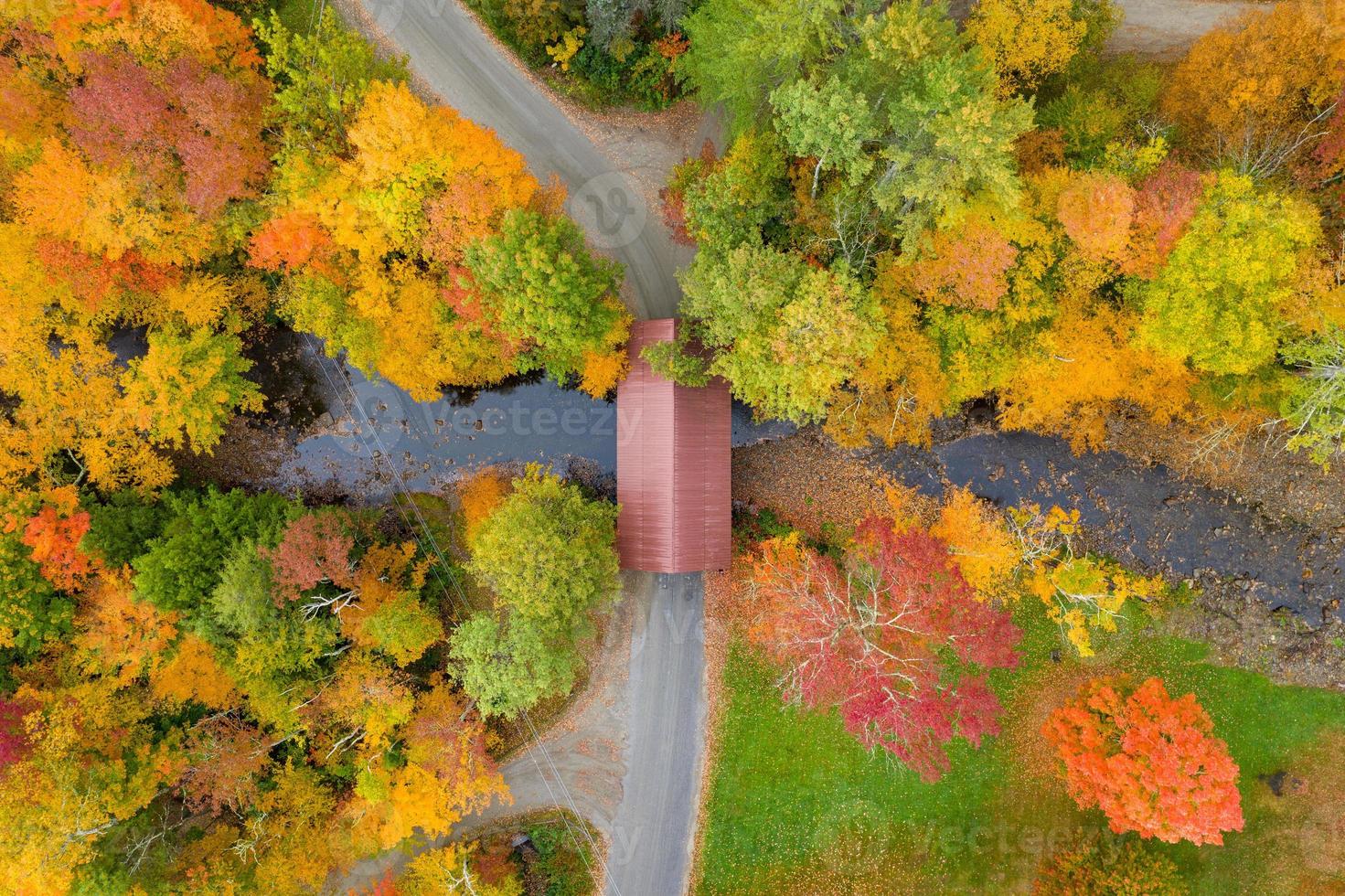 Aerial view of Vermont and the surrounding area during peak foliage in Fall. photo