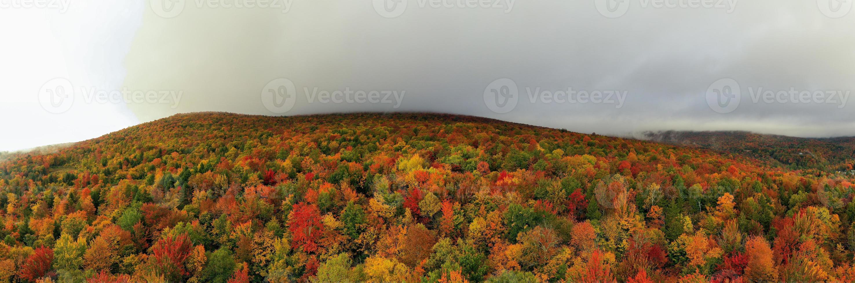 Aerial view of Vermont and the surrounding area during peak foliage in Fall. photo