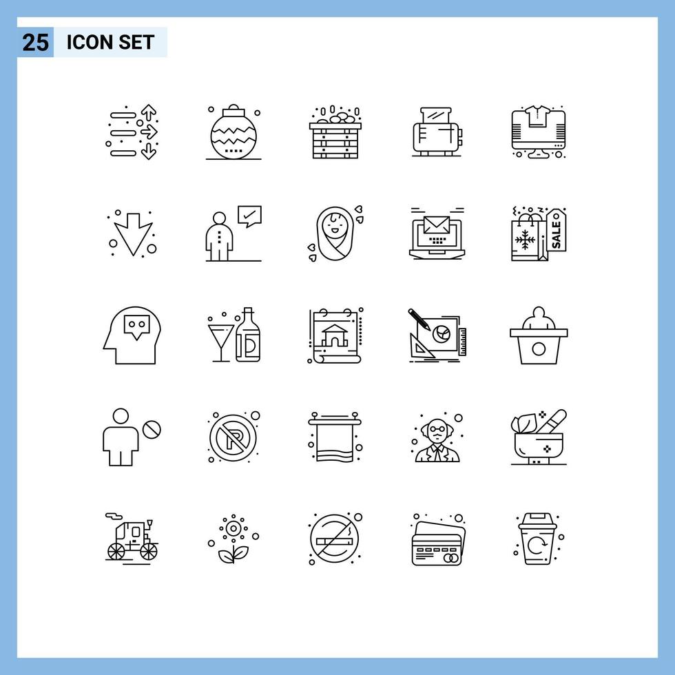 Pictogram Set of 25 Simple Lines of shopping toaster ornaments machine electric Editable Vector Design Elements