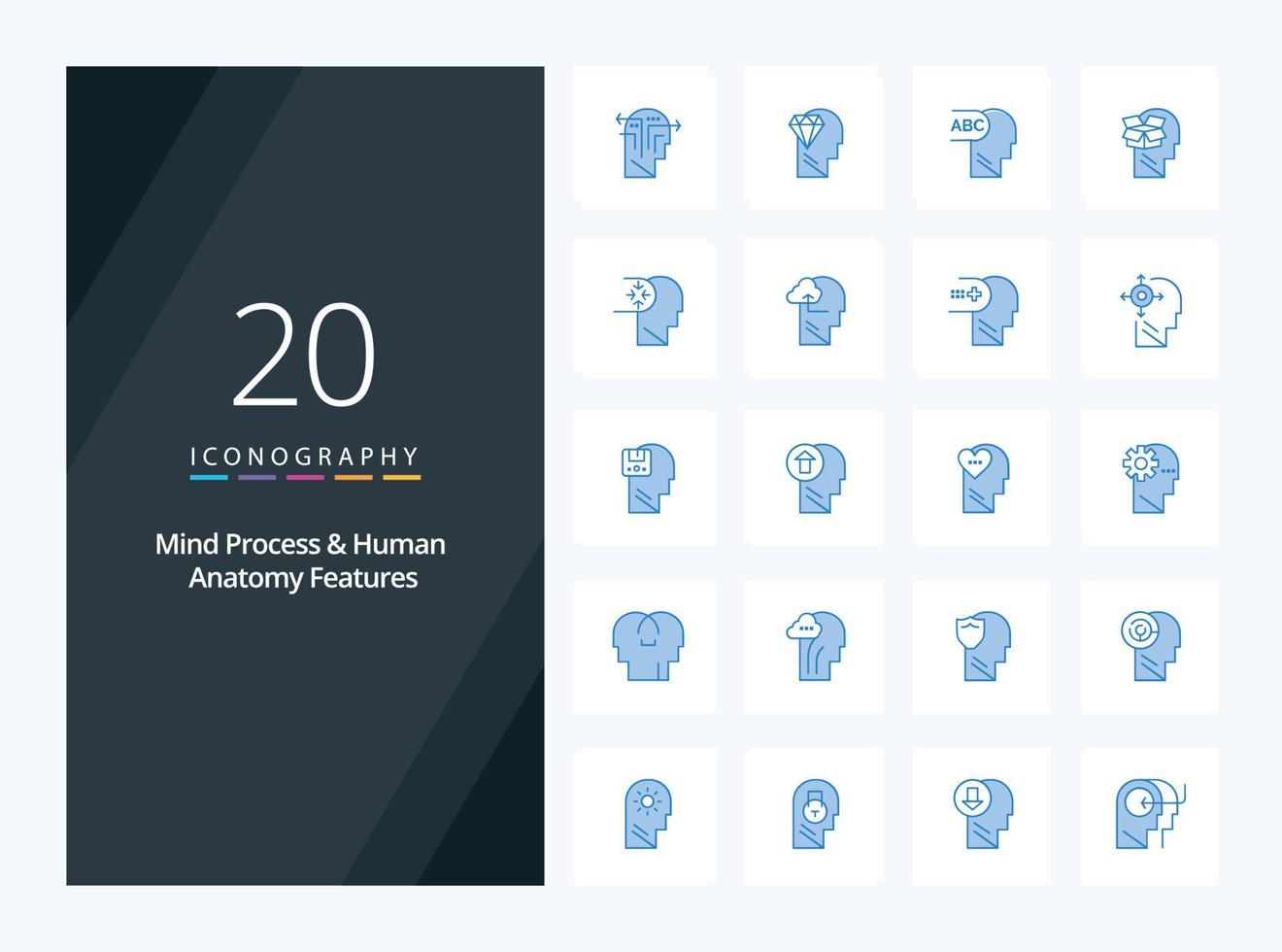 20 Mind Process And Human Features Blue Color icon for presentation vector
