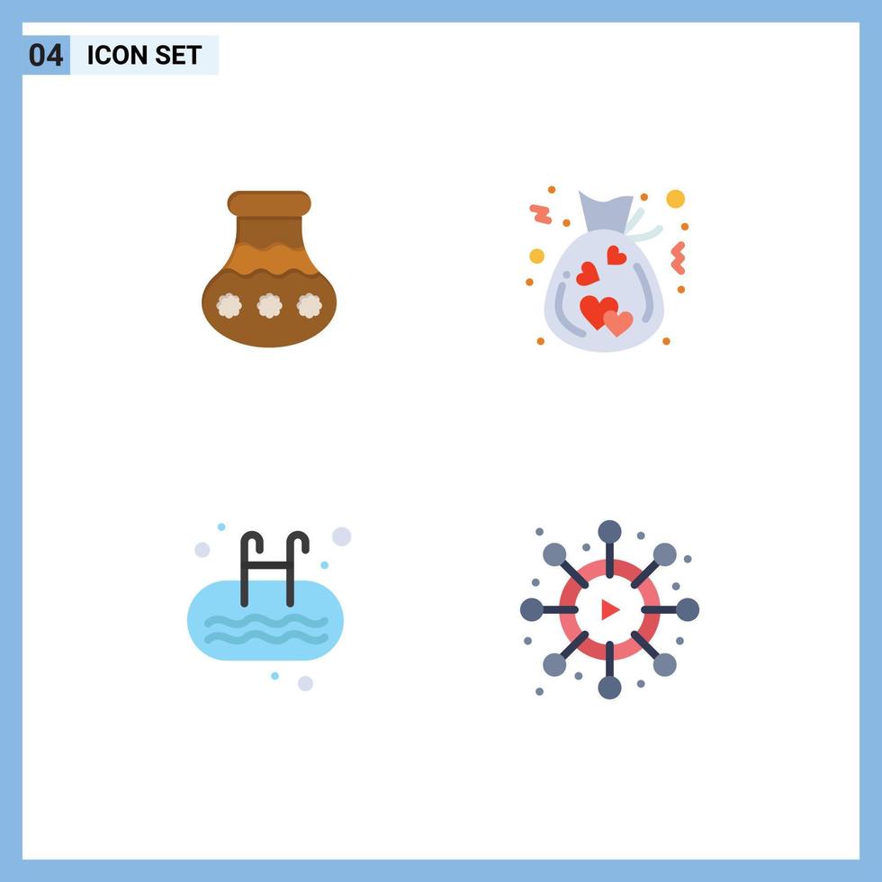 Flat Icon Pack of 4 Universal Symbols of pot gym pongal charity pool Editable Vector Design Elements