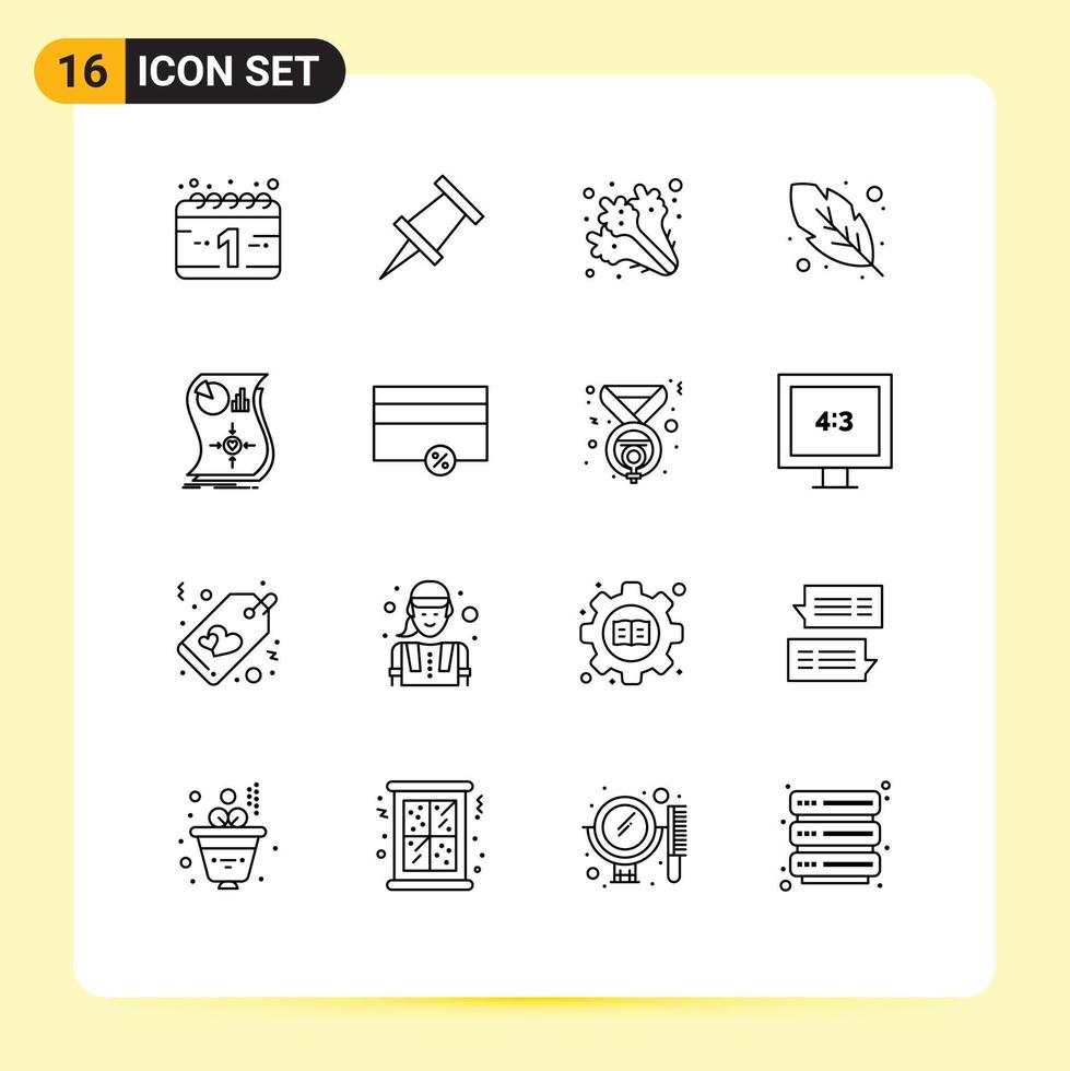 Set of 16 Modern UI Icons Symbols Signs for finance response vegetables relationship estimation Editable Vector Design Elements