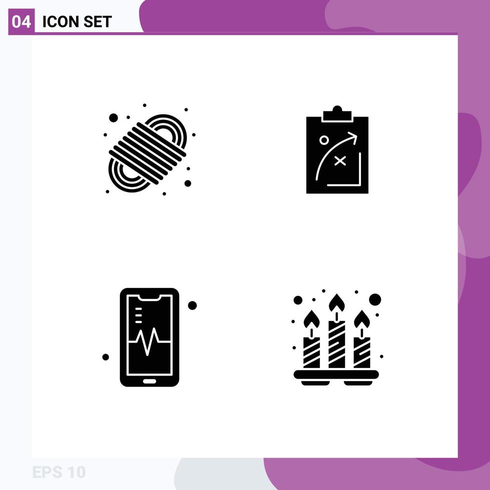 Universal Icon Symbols Group of 4 Modern Solid Glyphs of camping rope market rope strategy mobil Editable Vector Design Elements