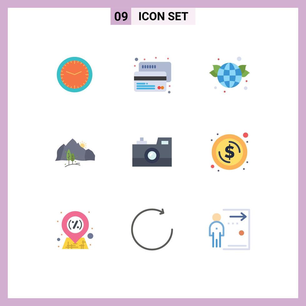 Set of 9 Modern UI Icons Symbols Signs for tree nature payment landscape green Editable Vector Design Elements