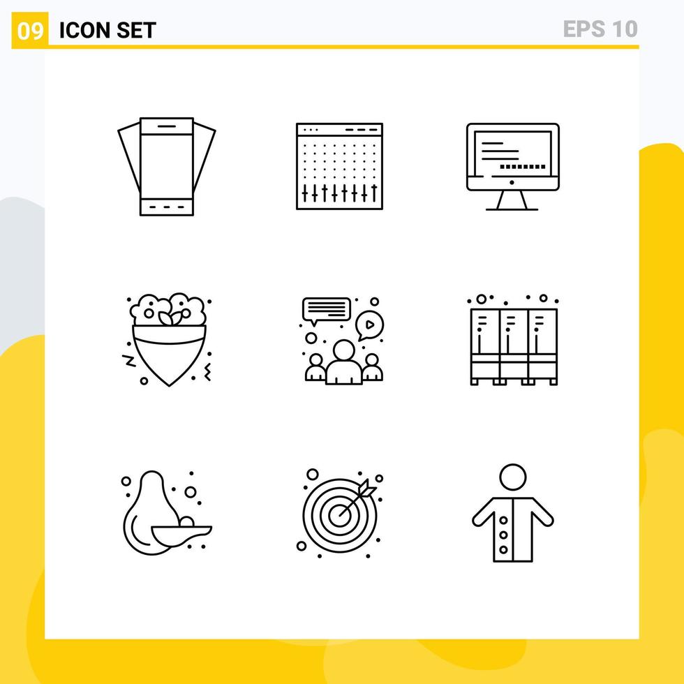 Modern Set of 9 Outlines Pictograph of crepe food hardware fast text Editable Vector Design Elements