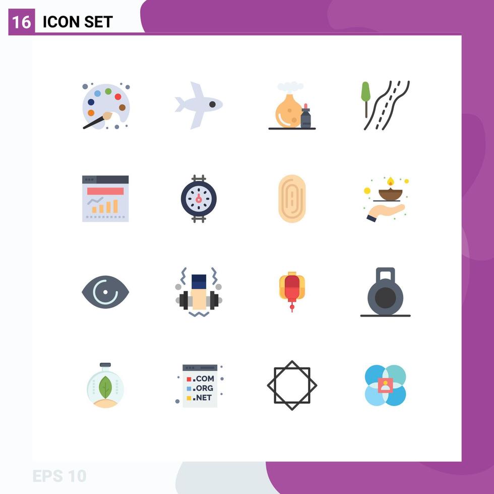 Flat Color Pack of 16 Universal Symbols of gauge internet bottle graph travel Editable Pack of Creative Vector Design Elements
