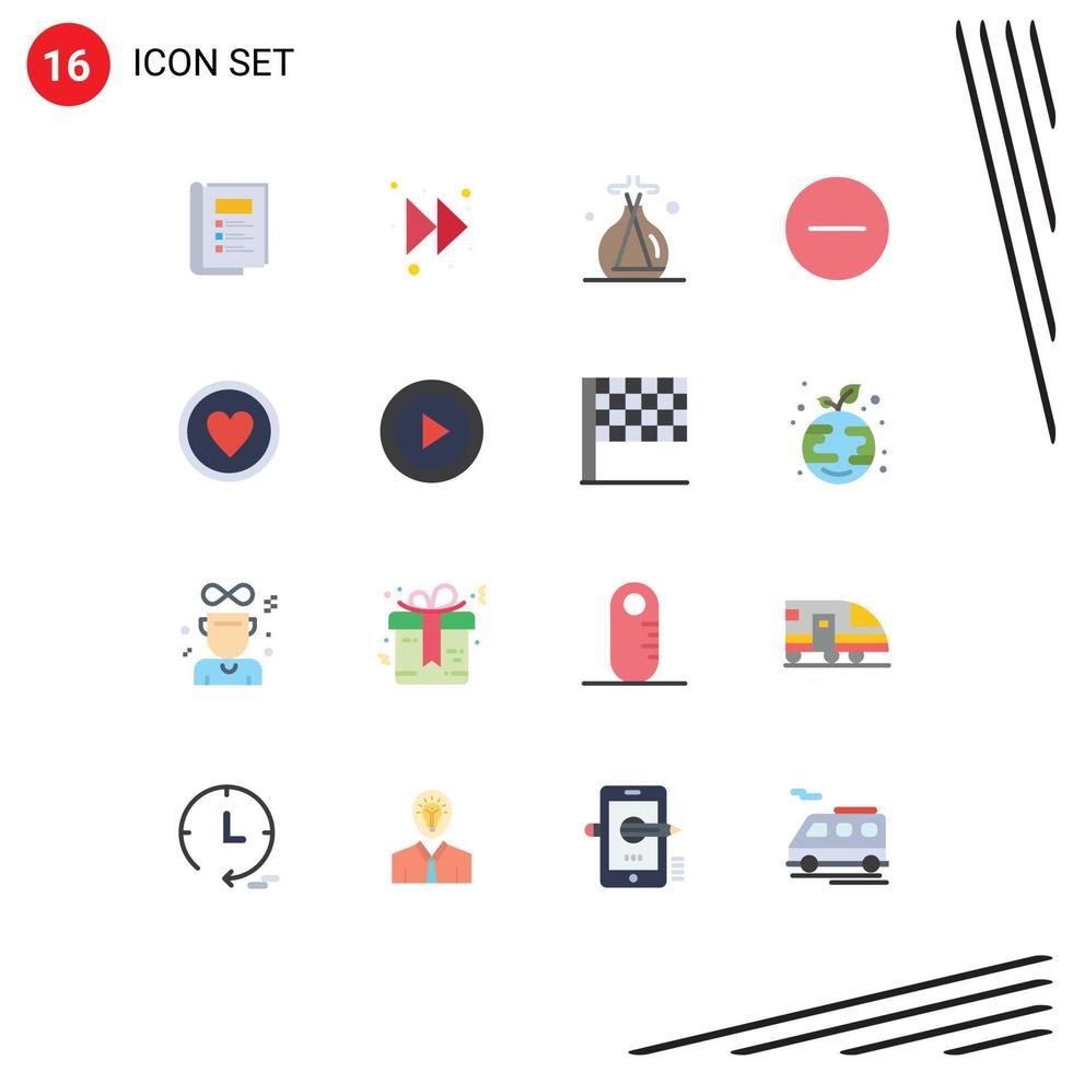 16 Universal Flat Colors Set for Web and Mobile Applications wreath award lab green achievement media player Editable Pack of Creative Vector Design Elements