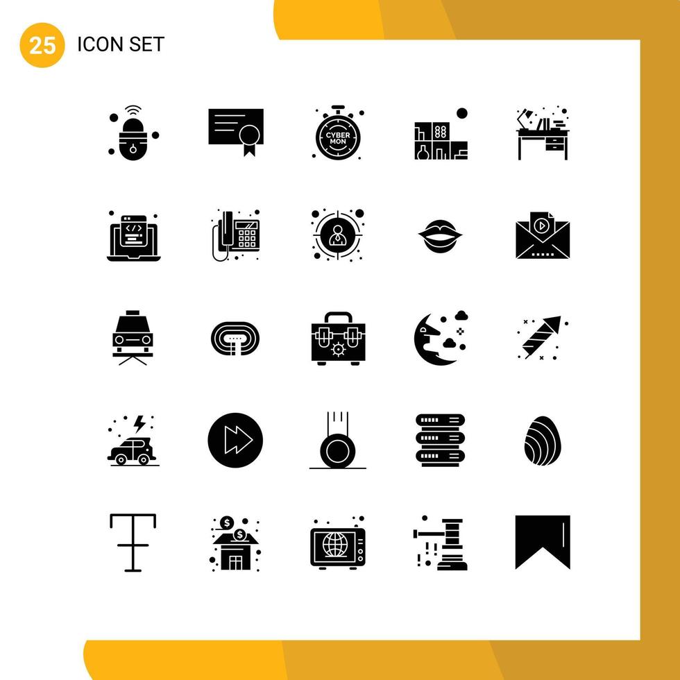 25 User Interface Solid Glyph Pack of modern Signs and Symbols of interior books cyber bookshelf home Editable Vector Design Elements