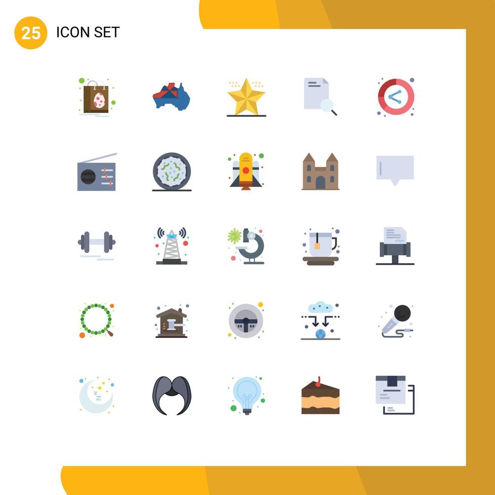 25 Universal Flat Color Signs Symbols of analysis file celebration research star Editable Vector Design Elements
