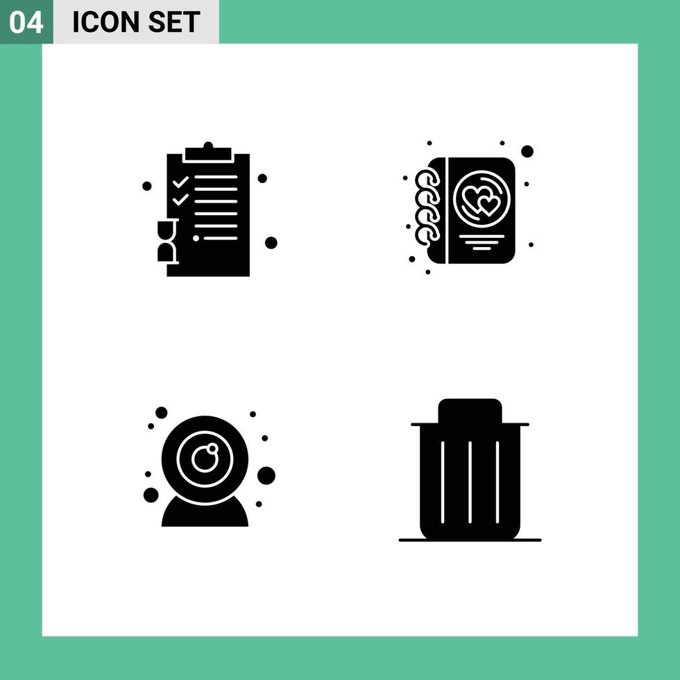 4 Universal Solid Glyph Signs Symbols of back to school web cam pages love delete Editable Vector Design Elements
