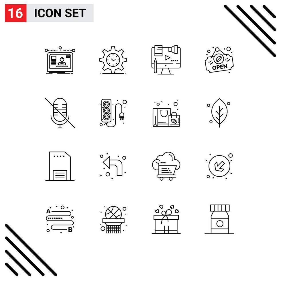 Stock Vector Icon Pack of 16 Line Signs and Symbols for mic shop watch open digital Editable Vector Design Elements