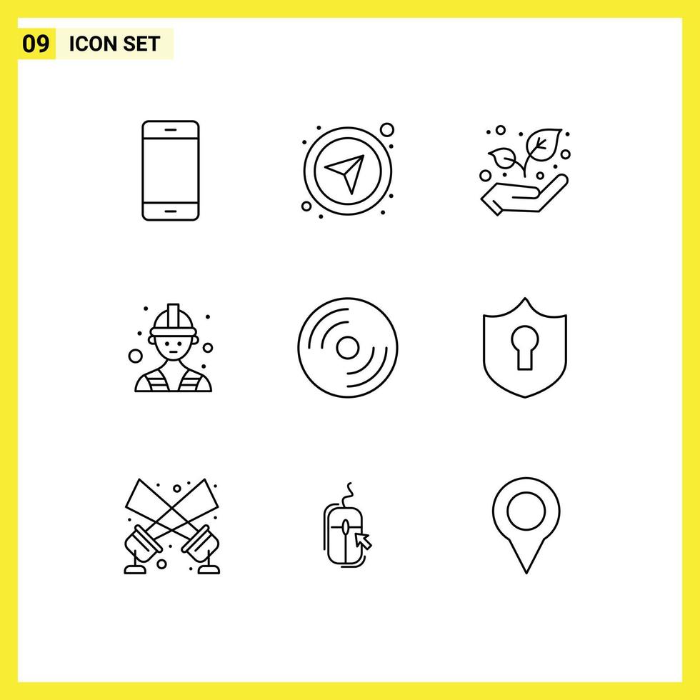 Modern Set of 9 Outlines and symbols such as hardware devices navigational worker builder Editable Vector Design Elements