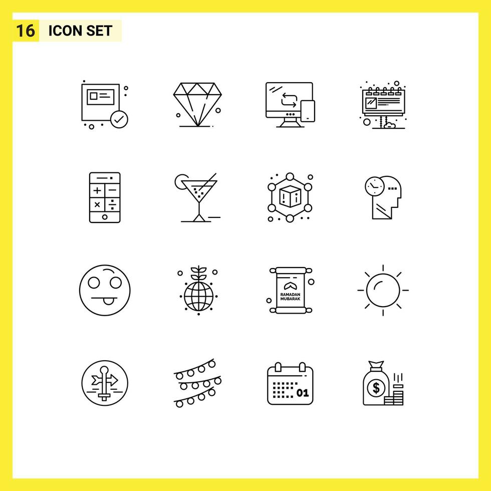 Modern Set of 16 Outlines and symbols such as phone calculator mobile ad billboard Editable Vector Design Elements