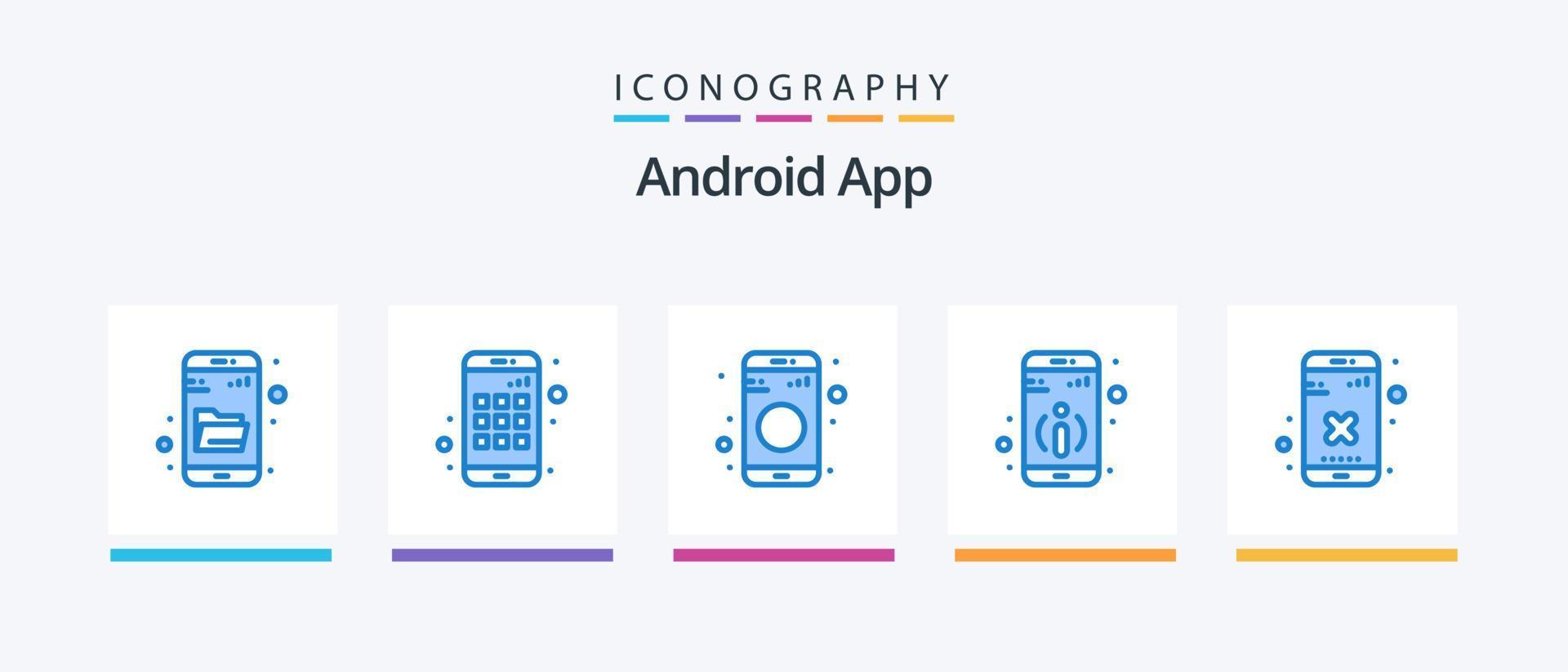 paquete de iconos azul 5 de la aplicación de Android que incluye la aplicación. cruz. datos. Cerrar. información. diseño de iconos creativos vector