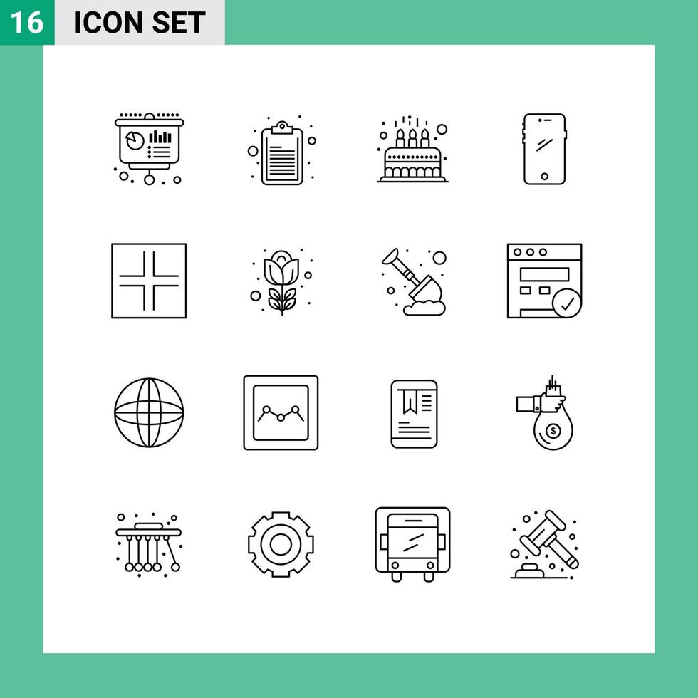 Stock Vector Icon Pack of 16 Line Signs and Symbols for iphone mobile party smart phone kid Editable Vector Design Elements