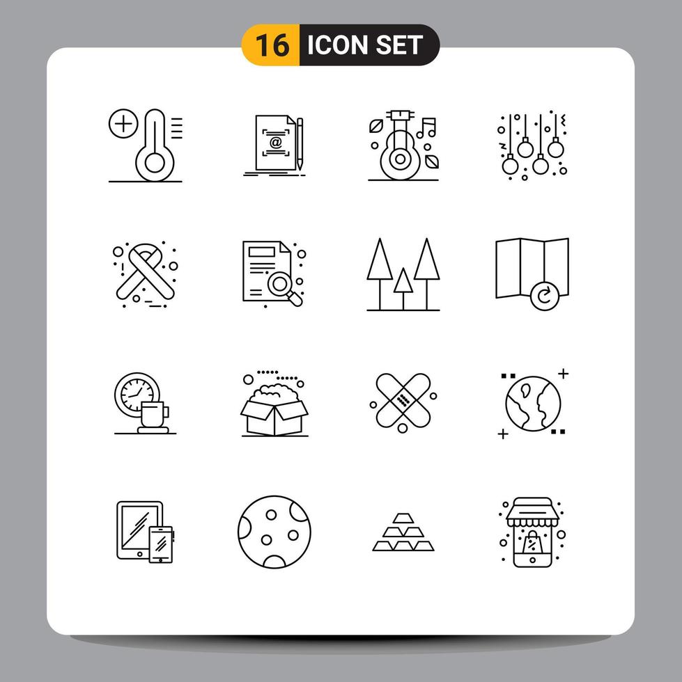 Pack of 16 Modern Outlines Signs and Symbols for Web Print Media such as hiv christmas alternative balls nature Editable Vector Design Elements