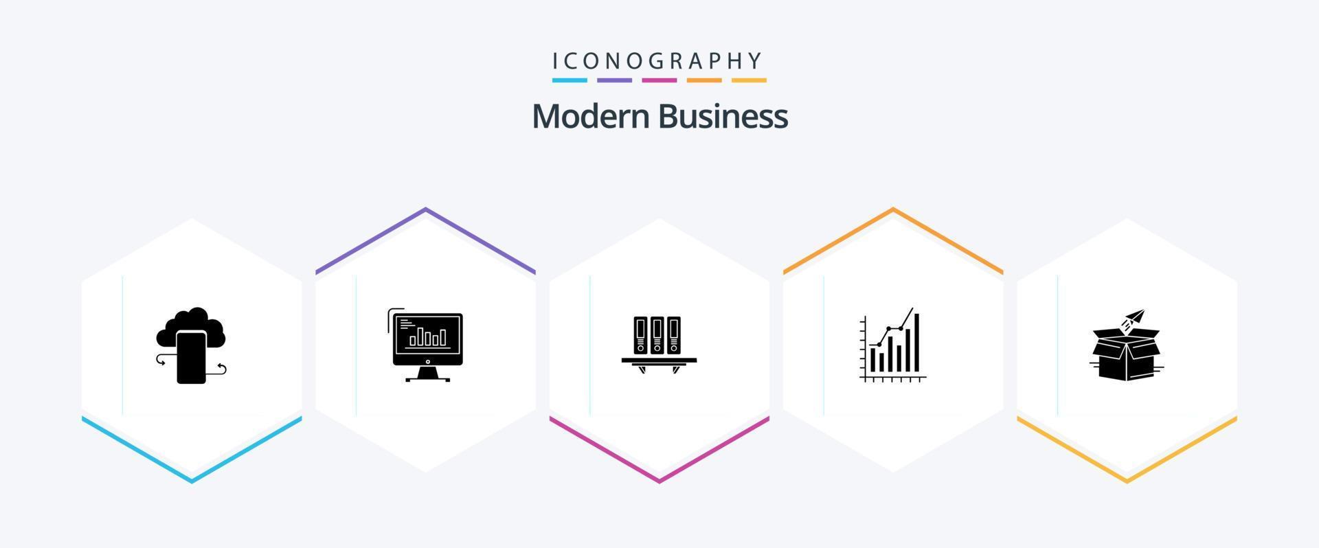 Modern Business 25 Glyph icon pack including database. archive. analytics. files. marketing vector