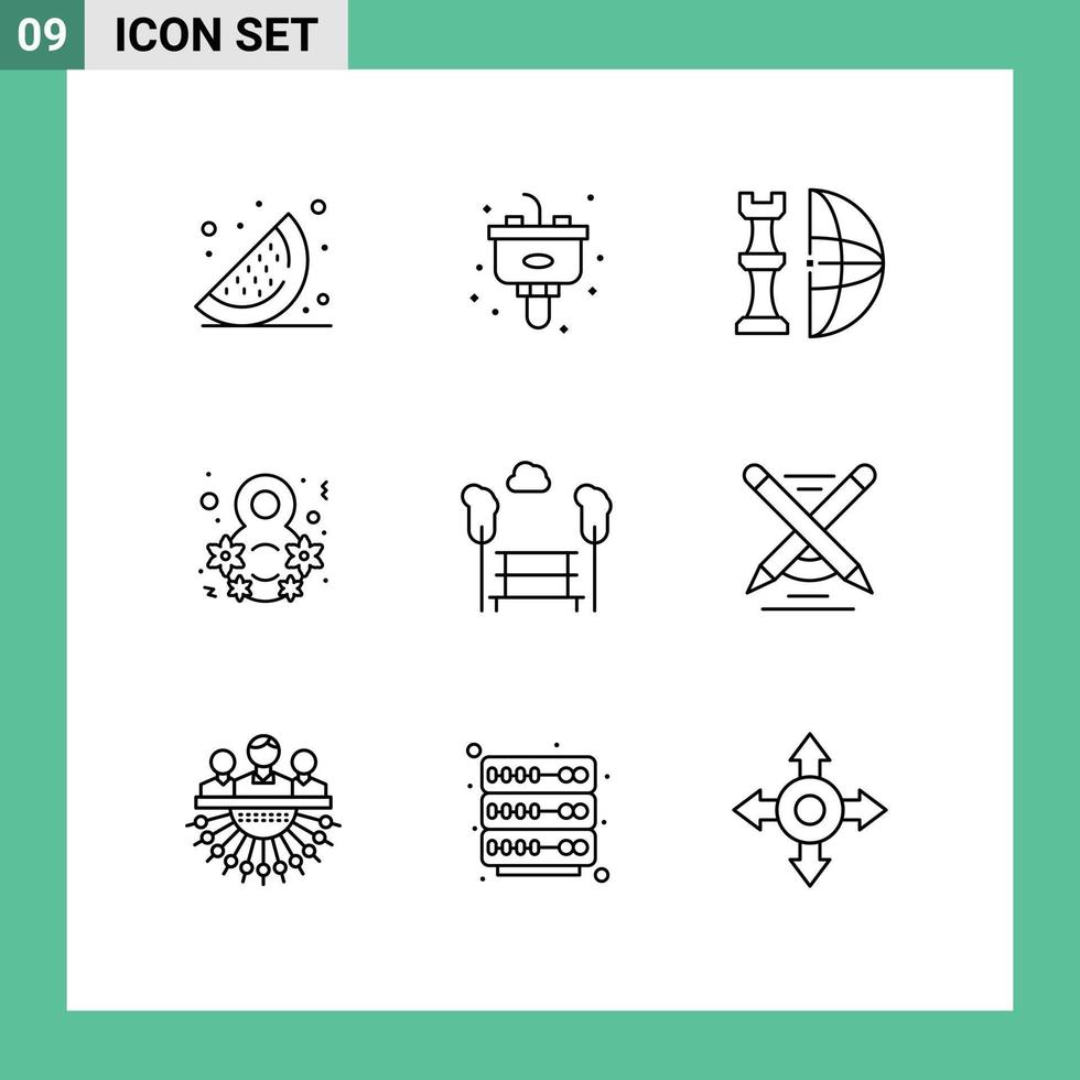 Stock Vector Icon Pack of 9 Line Signs and Symbols for bench women celebrate global female day Editable Vector Design Elements