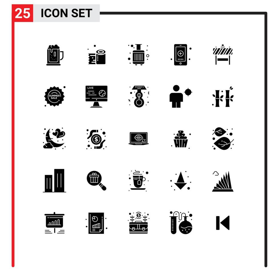 25 Universal Solid Glyphs Set for Web and Mobile Applications medicine hospital tissue roll health tourist Editable Vector Design Elements