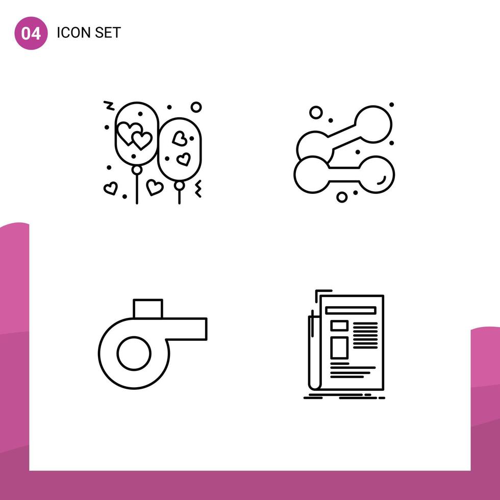 Editable Vector Line Pack of 4 Simple Filledline Flat Colors of air sport party exercise gazette Editable Vector Design Elements