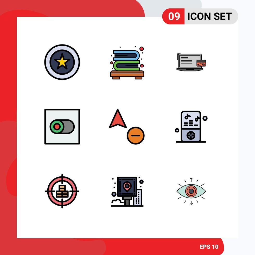 Set of 9 Vector Filledline Flat Colors on Grid for cursor minus business toggle control Editable Vector Design Elements