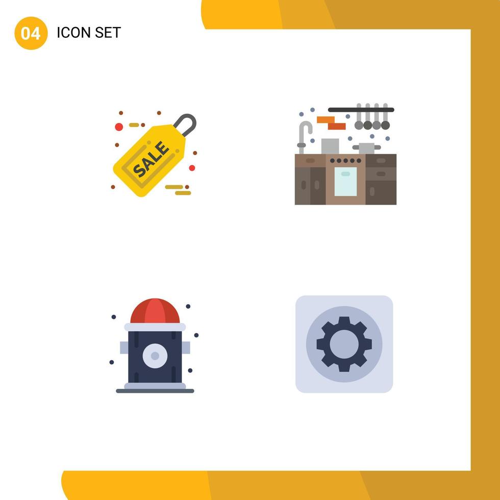 4 User Interface Flat Icon Pack of modern Signs and Symbols of black friday hydrant ticket sale kitchen set mechanic Editable Vector Design Elements