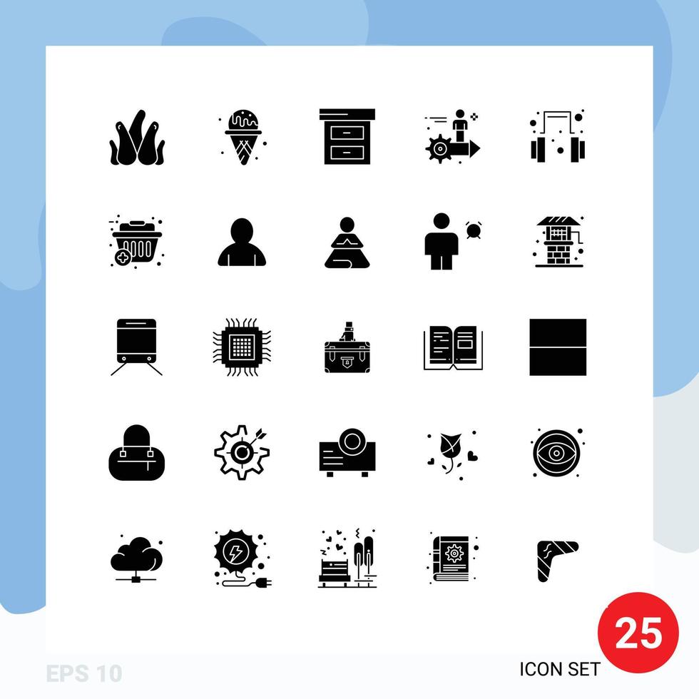 25 Universal Solid Glyphs Set for Web and Mobile Applications support headset business man arrow Editable Vector Design Elements