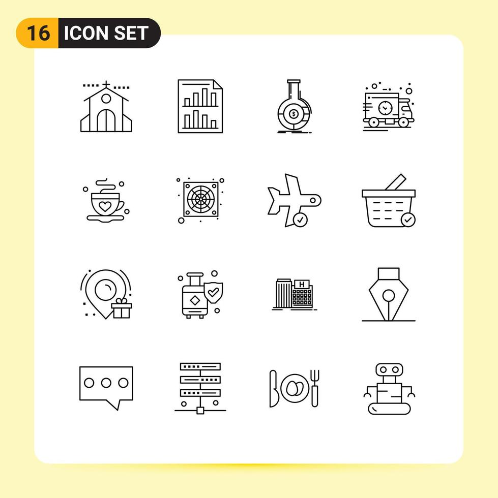 Stock Vector Icon Pack of 16 Line Signs and Symbols for transport delivery paper financial banking Editable Vector Design Elements